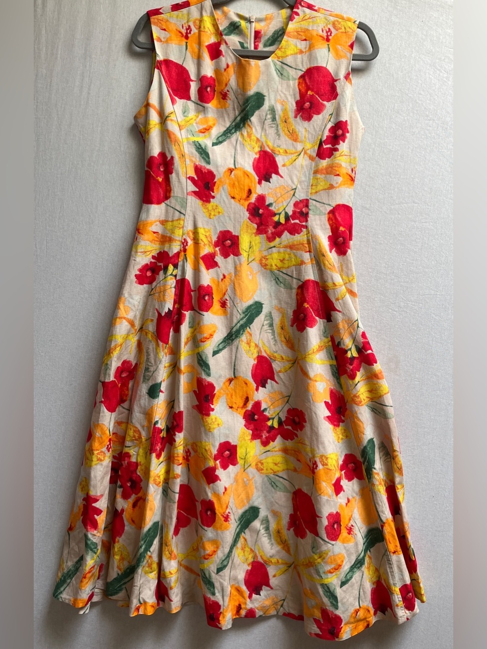 Dry Flower Sleeveless Floral Fit And Flare Midi Dress Tie Back Sz M